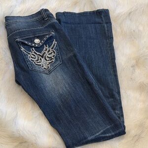 Arden B Dark Blue Boot Cut Jeans with Embellished Pocket